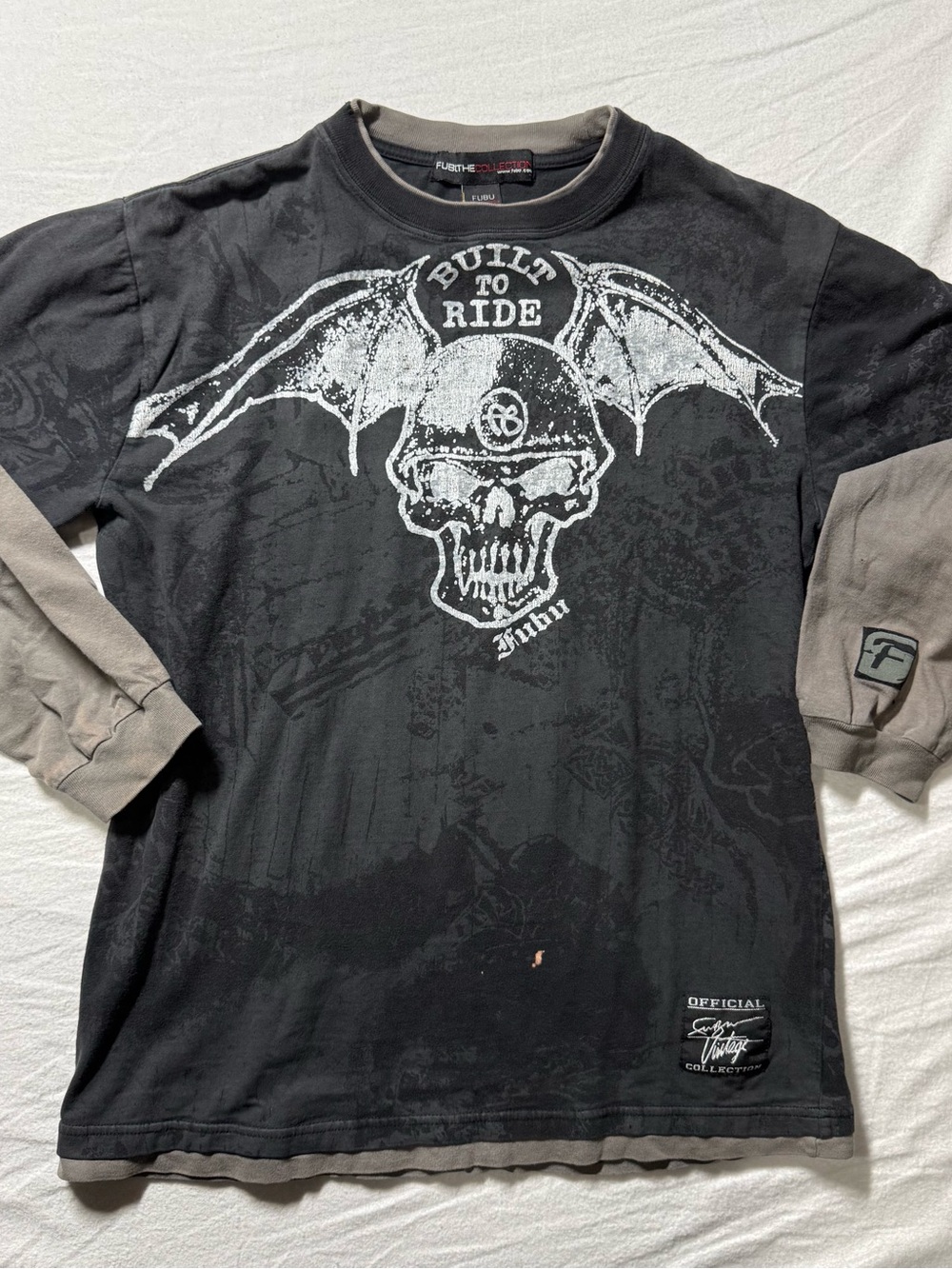 FUBU Black and Grey 'Built to Ride' Skull Long Sleeve Tee